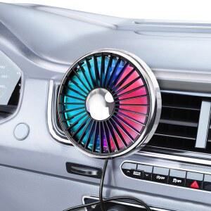 에어 벤트용 니프방 자동차 팬 USB 장착, 360 회전 가능, 찬 공기를 불어넣는 다채로운 조명, 휴대용 냉각 클립 팬, 차량용 통풍 쿨러 소형 미니 사일런트 팬, 밴, 트럭, SUV, RV(블랙)