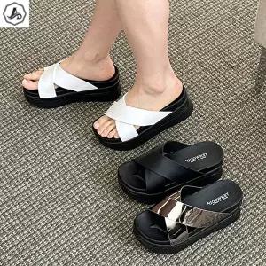 [애슬릿] 통굽 슬리퍼 굽높은 크로스 사무실 5.5cm