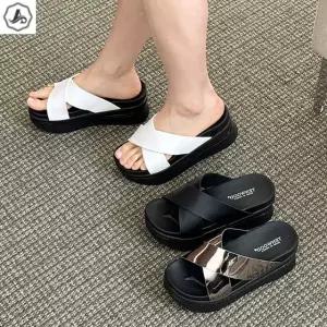 [애슬릿] 통굽 슬리퍼 굽높은 크로스 사무실 5.5cm