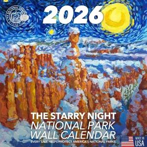 오리지널 2026년 별이 빛나는 밤 국립공원 벽 달력 미국에서 제작 손으로 그린 예술 (AI 없음) 반 고흐