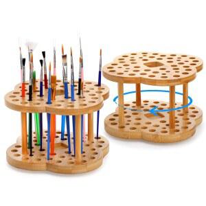 포레인암 2팩 53홀 홀더 회전 디스플레이 대나무 수채화 아티스트 페인트 정리함 보관 건조대 아트 용품 브러시 스탠드