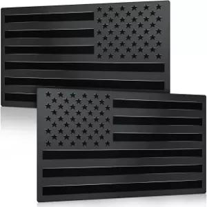 2팩 3D 메탈 블랙 아메리칸 플래그 데칼 - 트럭 자동차 SUV 및 오토바이 범퍼 스티커용 엠보싱 매트 데칼(5