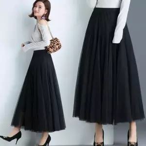 [하프클럽/셀러허브_여성트랜드패션]쁘띠 쉬폰 롱 치마 망사 프릴웨이브 밴