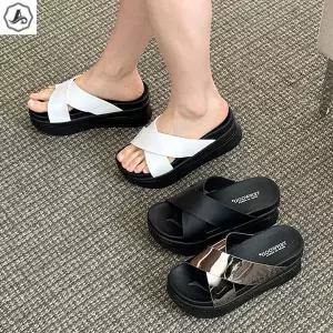 애슬릿통굽 슬리퍼 굽높은 크로스 사무실 5.5cm