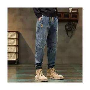 남자데님배기팬츠 추동 청바지 조거 배기바지 봄가을 기모 캐주얼 바지 ible3