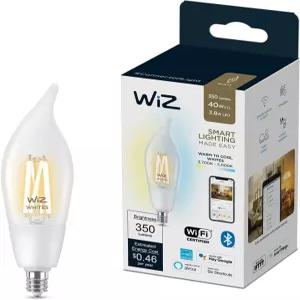 WiZ 클리어 40W BA11 튜닝 가능한 화이트 필라멘트 LED 스마트 캔들 모양 전구 - 1팩 실내용 기존 Wi-Fi에