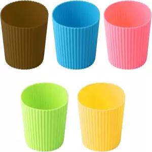 5가지 다양한 색상 내열성 실리콘 논슬립 커피 컵 슬리브 재사용 가능한 유리병 머그컵 보호 커버