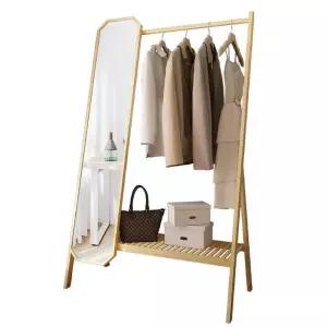 원목 스탠드 옷걸이 회전 거울 일체형 전신거울