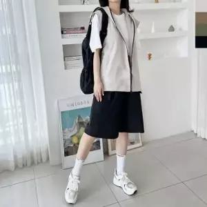 [셀러에이드]여성 고프코어 카고 바람막이 조끼 7부 반바지 오버핏 셋업