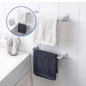 쌍문상회 화이트 무타공 수건 걸이 세탁실 유아 샤워 타올 아기 화장실 미니 타월 거치대 접착식 랙