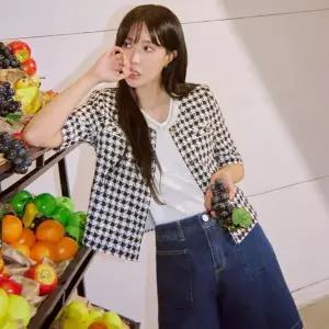 [하프클럽/]  25봄여름  체크보드 트위드 반팔 자켓2147