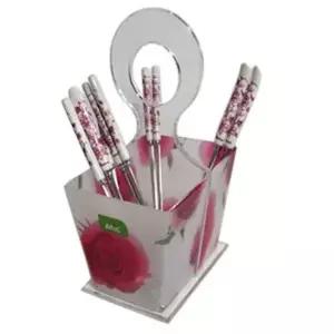 [셀러에이드]2칸 대 젓가락 아크릴 수저통 홍장미 한지 포크 정리