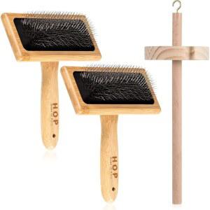 RTTERI 나무 브러시 로빙 드롭 직조 2개 핸드 키트 용품 스피닝 실 공예 및 블렌딩 펠팅 카더 애완동물 프로젝트 도구 슬리커 울 세트 바늘 그루밍 스핀들
