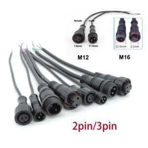 DC 수 암 잭 너트, IP65 케이블, 방수 와이어, 전원 공급 장치 커넥터 플러그, M12 M16 2 3 핀 코어