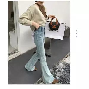 와칸다 팬츠 여친 여성 데님바지 와이드 라이트 부츠컷 데님팬츠 하이웨스트 슬림 투버튼 스판 조거 KKE1