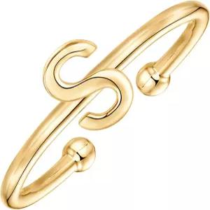 파보이 14K 골드 도금 여성용 이니셜 레터 조절 가능한 반지 - 얇은 밴드 고급 패션 주얼리 선물