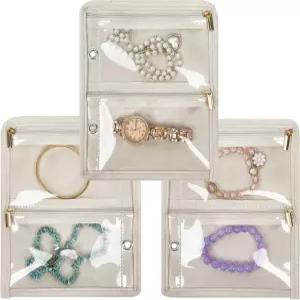 링링고 여행용 주얼리 정리함 케이스 작은 가방 24개의 투명 지퍼 벨벳 파우치가 포함된 바인더 (내부