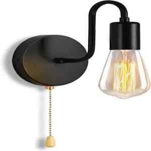 DTIEDY 풀 체인 벽 조명기구 1-라이트 월 스콘 스위치가 꺼진 유선 블랙 침실 복도 욕실용 실내 빈티지