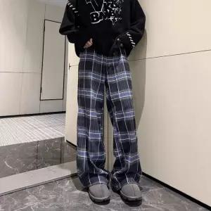 EAMT 남자 배기핏 바지 빅사이즈 빈티지 체크 기모남 루즈핏 와이드 팬츠 클린핏 YJ1