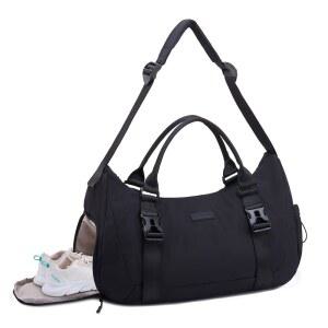 LOVEVUOK 여성용 짐 가방 신발칸과 함께 여행 있는 더플백 작은 토트 드라이 습식 분리 다용도 위켄더 오버 백 가벼운 기내 반입 블랙