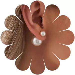 초니 양면 진주 귀걸이 이어 재킷 앞뒷 스터드 성명서 주얼리 신부 결혼 양방향