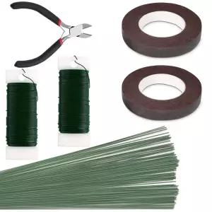 갈색 꽃 테이프가 있는 송지밍 꽃꽂이 키트 22 게이지 꽃줄 줄기 26 패들 및 커터 꽃다발 연회 인조