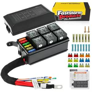 FASTSTORM 퓨즈 릴레이 박스 블록 내장 다이오드 6방향 12AWG 프리와이어드 방수 패널 ATC/ATO 자동차용