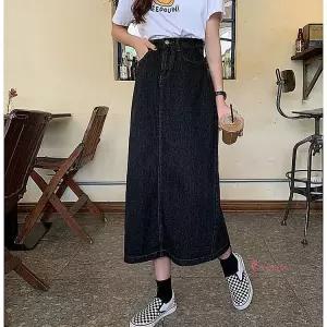 데님스커트 코디 블랙진 롱청 청치마 청롱 롱데님 진청 연청 뒷트임 흑청stu037