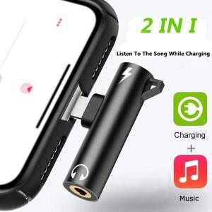 2IN 1 오디오 헤드폰 충전 iphone 호환 XR XS 13 12 11 용 듀얼 어댑터 분배기 3.5mm 잭-이어폰 AUX 케이블