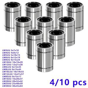 4/10피스 LM8UU LM10UU 리니어 볼 베어링 부싱 8mm 로드 라이너 레일 샤프호환트 부품 DIY CNC 3D 프린터