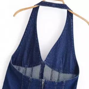 여사친 원피스 데님 봄 청치마 홀터넥 쇼트 슬리브 OP1