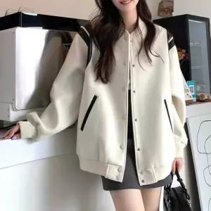 배색 화이트 야구점퍼 기모안감 스냅버튼 가을겨울 SWT8+7zJk