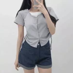 옆셔링 셔링 디테일 롱슬리브 레이어드 티셔츠 긴팔 이너