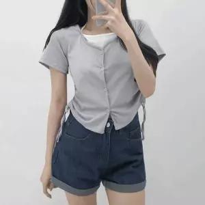 옆셔링 셔링 디테일 롱슬리브 레이어드 티셔츠 긴팔 이너