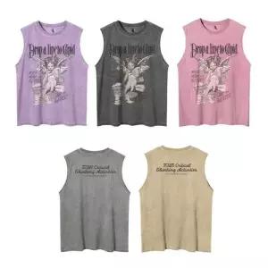 남성 빈티지 루즈핏 조끼 티 프린트 민소매 캐릭터 힙합 리틀 스포티 엔젤 나시 KS1