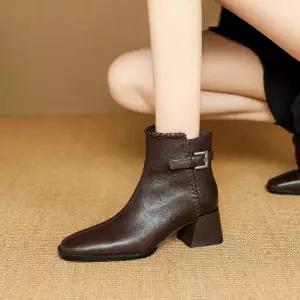 엘럽 여사친 앵클 통굽 부츠 핸드메이드 누드 버클 지퍼 통가죽 워커 안감 미들 워커힐 박템5