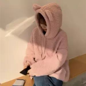 여성 겨울 양털 뽀글이 후리스 후드티 루즈핏 기모 상의