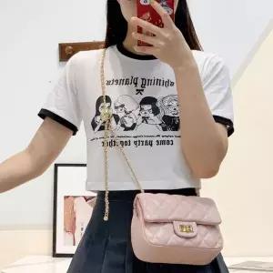 배색 라인 포인트 크롭 반팔 티셔츠 일러스트 그래픽 상의