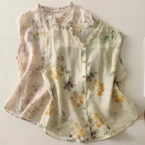 여자 빈티지 민소매 프린트 면마 블라우스 KS1