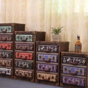 빈티지여행용가방 원목가죽수납 클래식블루 레트일 복고풍미니트렁크