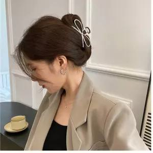메탈 리본 헤어 집게핀 여성 올림머리 대형 자동핀 포인트 액세서리