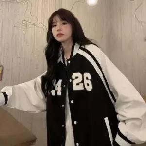 [의류] 여성 블랙 널널 봄 배색 야구점퍼 스타디움자켓