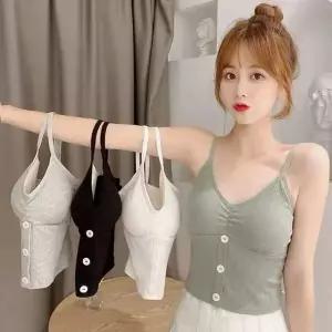 봄여름 여자 이너웨어 단추 골지 캡내장 크롭 끈나시 이너티