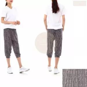 여성 용 7부 여름 쿨 팬츠 줄무늬 프리사이즈 편한 배기바지 작업 집에서