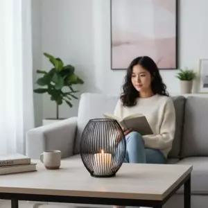 [골드스마일]대형 블랙 메탈 캔들홀더 빈티지 인테리어 소품 거실 탁상 장식