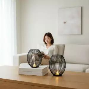 블랙 메탈 캔들 홀더 빈티지 거실 소품 장식 중형