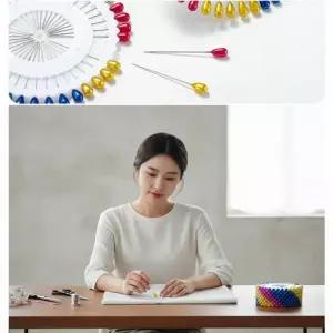 해바라기 꽃 모양 시침핀 원형 구슬 머리 재봉 고정용 수선 바늘