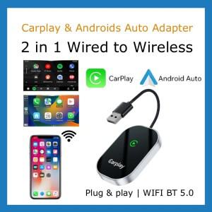 2in1 카플레이 무선 어댑터 스마트 호환 박스 IOS 안드로이드용 유선 변환 플러그앤플레이