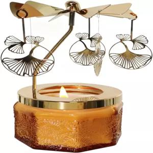 킹네로 라벤더 향초 회전식 양초 홀더 티 라이트 생일 선물 여성 엄마 아내 여자친구 여동생 (골드 은행잎)