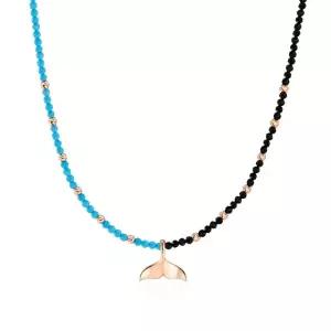 [비앤비골드] 14K 고래꼬리 컷팅볼 터키석 하프 목걸이 SNN41124